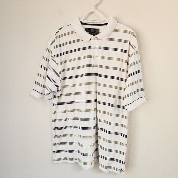 Nike Golf Men's Short Sleeve Polo Shirt White Striped Performance L 100%Cotton - Picture 1 of 16